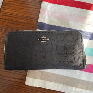 Gently Used COACH Black Canvas Zip Around Wallet